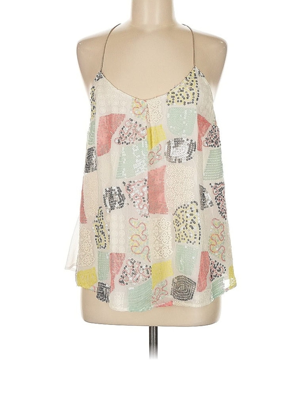 Anthropologie Cream Multicolor Sequin Patchwork Cami